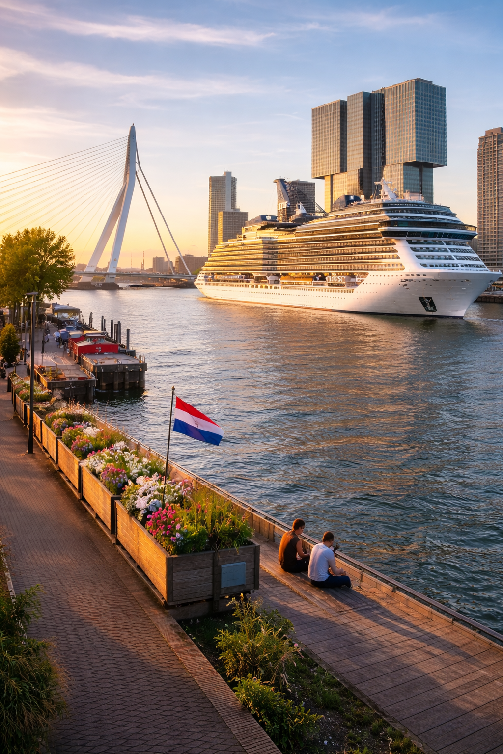 Cruise ship near a Dutch port (placeholder image)